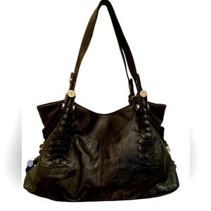💙B MAKOWSKY CROCODILE EMBOSSED LEATHER SHOULDER HANDBAG💙GORGEOUS!!!